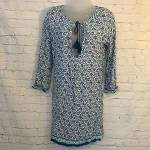 Joie Soft Blue and Green Floral Dress with Tassel